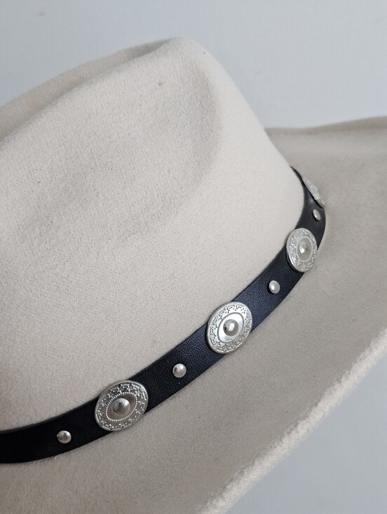 Western Cowboy Hat Cream Ivory Felt Look Concho Band Boho Rancher Festival Hat